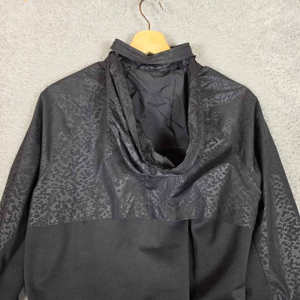 Under Armour Windbreaker Jacket Mens Medium‎ Black Excellent Patterned Hooded
